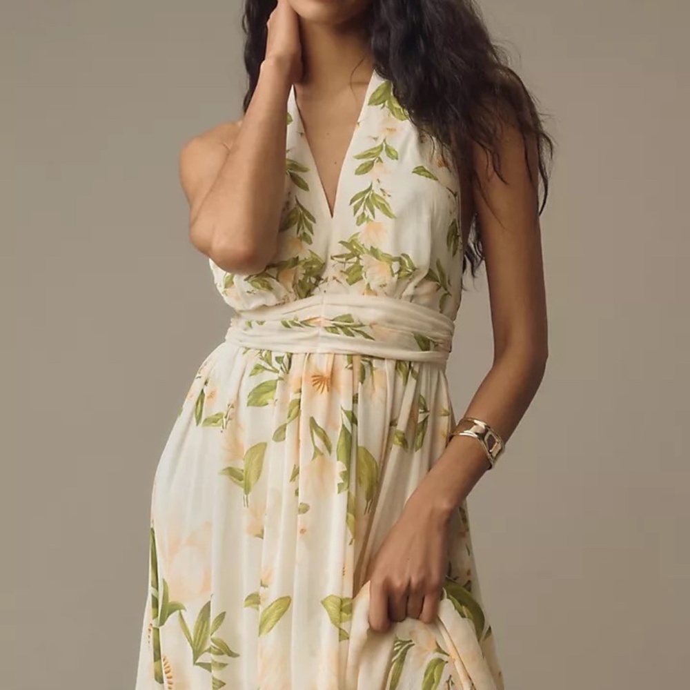 Farm Rio x Anthropologie V-Neck Floral Chiffon Maxi Dress